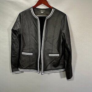 Pure Amici Jacket Womens 1 Eye Hook Black Silver Metallic Trim Faux Pockets